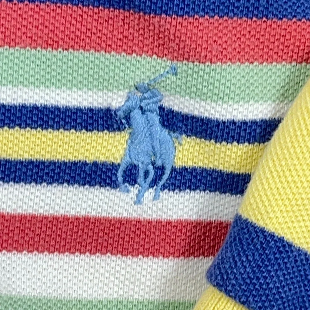 Polo Ralph Lauren Polo Shirt Men 2XB Yellow Blue Striped Mesh Rugby VTG Y2K *